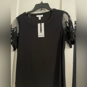 Nine West black sheer shoulder top